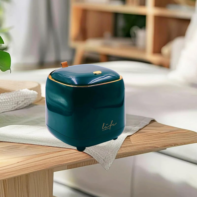 Kofebe علبة قمامة صغيرة من Kofebe مع غطاء، سلة قمامة على سطح الطاولة سعة 2.2 لتر/0.6 جالون مع 60 قطعة من أكياس القمامة لسيارة الحمام الزينة على سطح المكتب، 5.5 × 5.5 × 5.9 بوصة (أخضر داكن) - Image 4